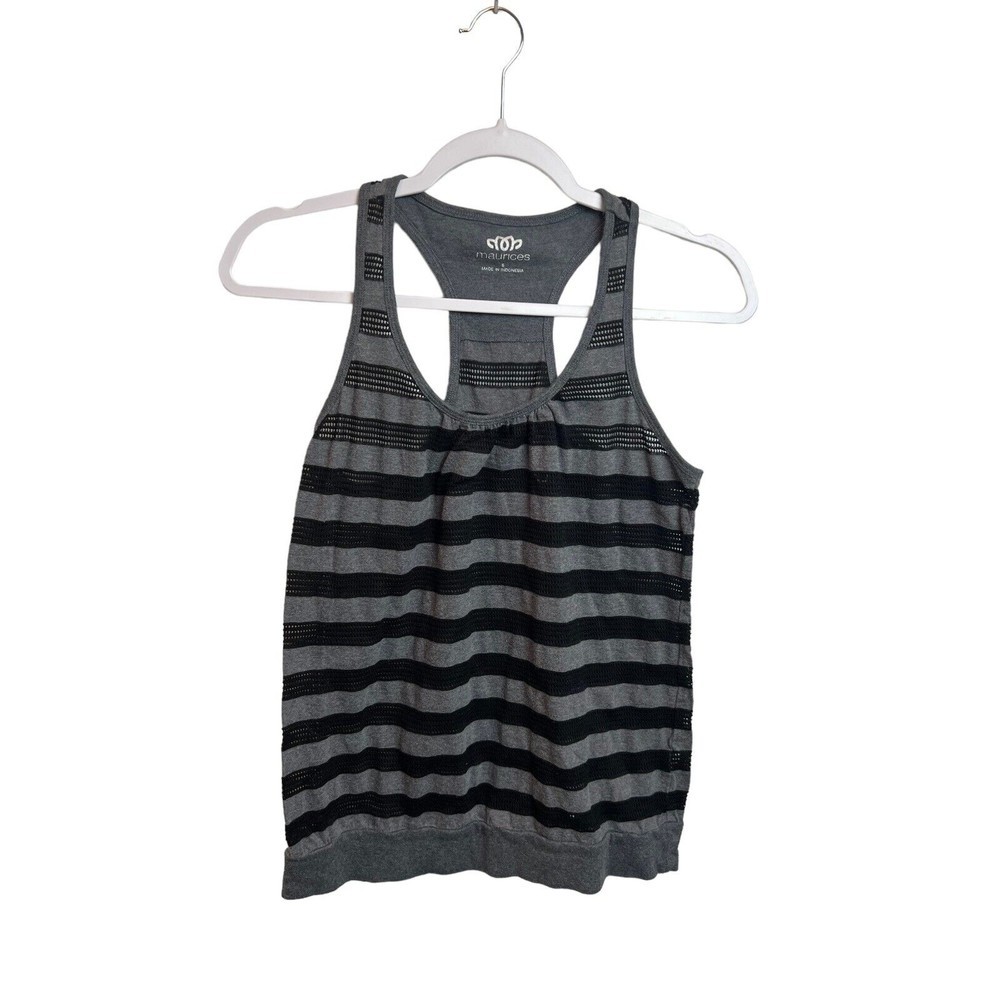 Maurices Women's Athletic Racerback Black/Gray Striped Tank Size Small